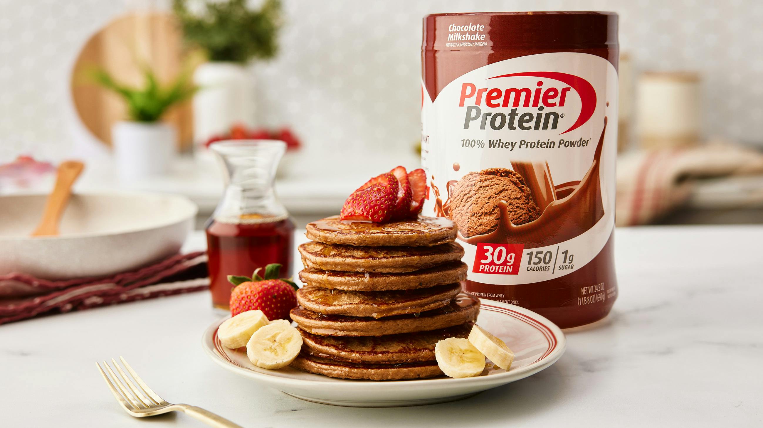 Recipe image for Chocolate Protein Pancakes.