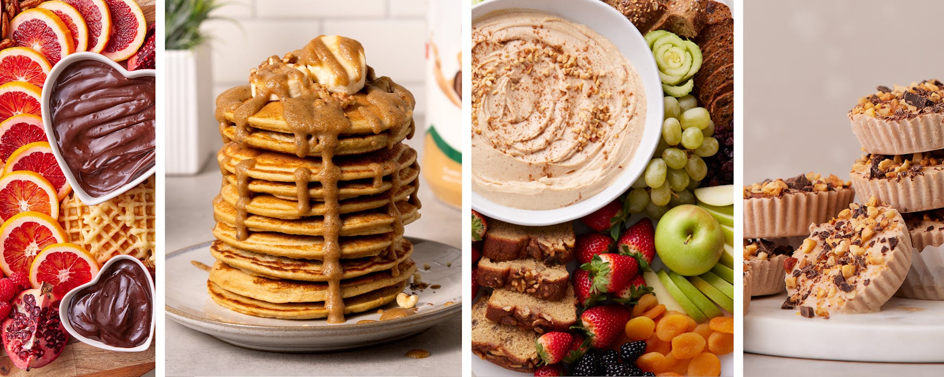 Four different photos depicting recipes made with Premier Protein drinks.