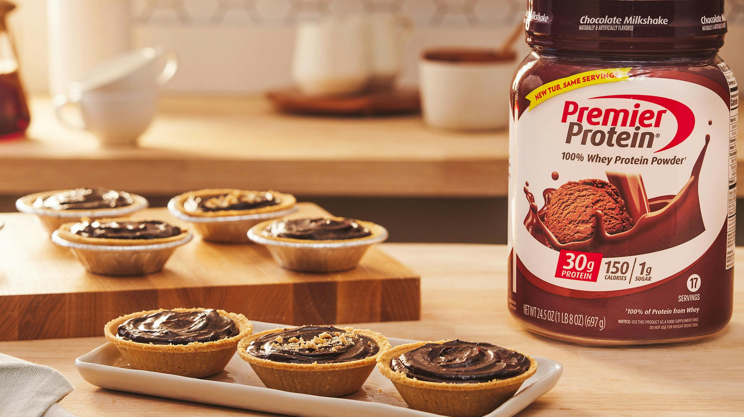 Recipe image for Mini Chocolate No Bake Protein Pies.