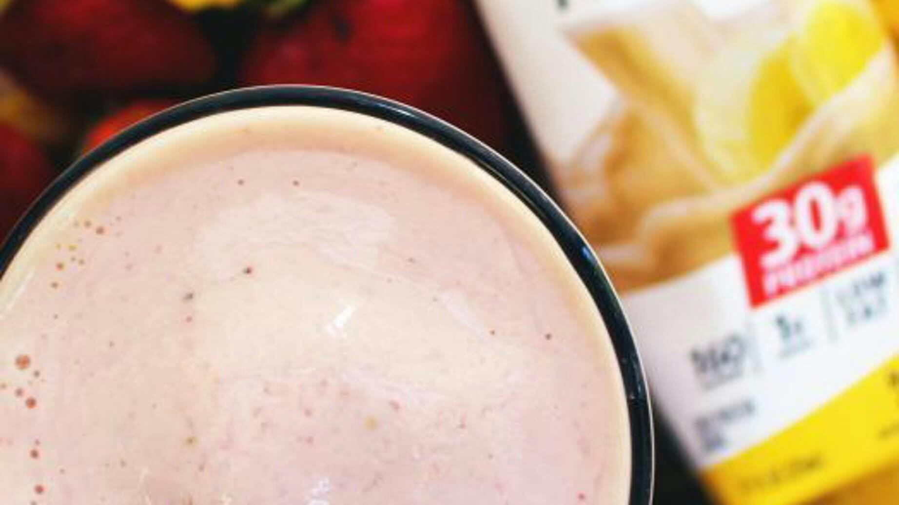 Recipe image for Strawberry Mango Protein Smoothie.