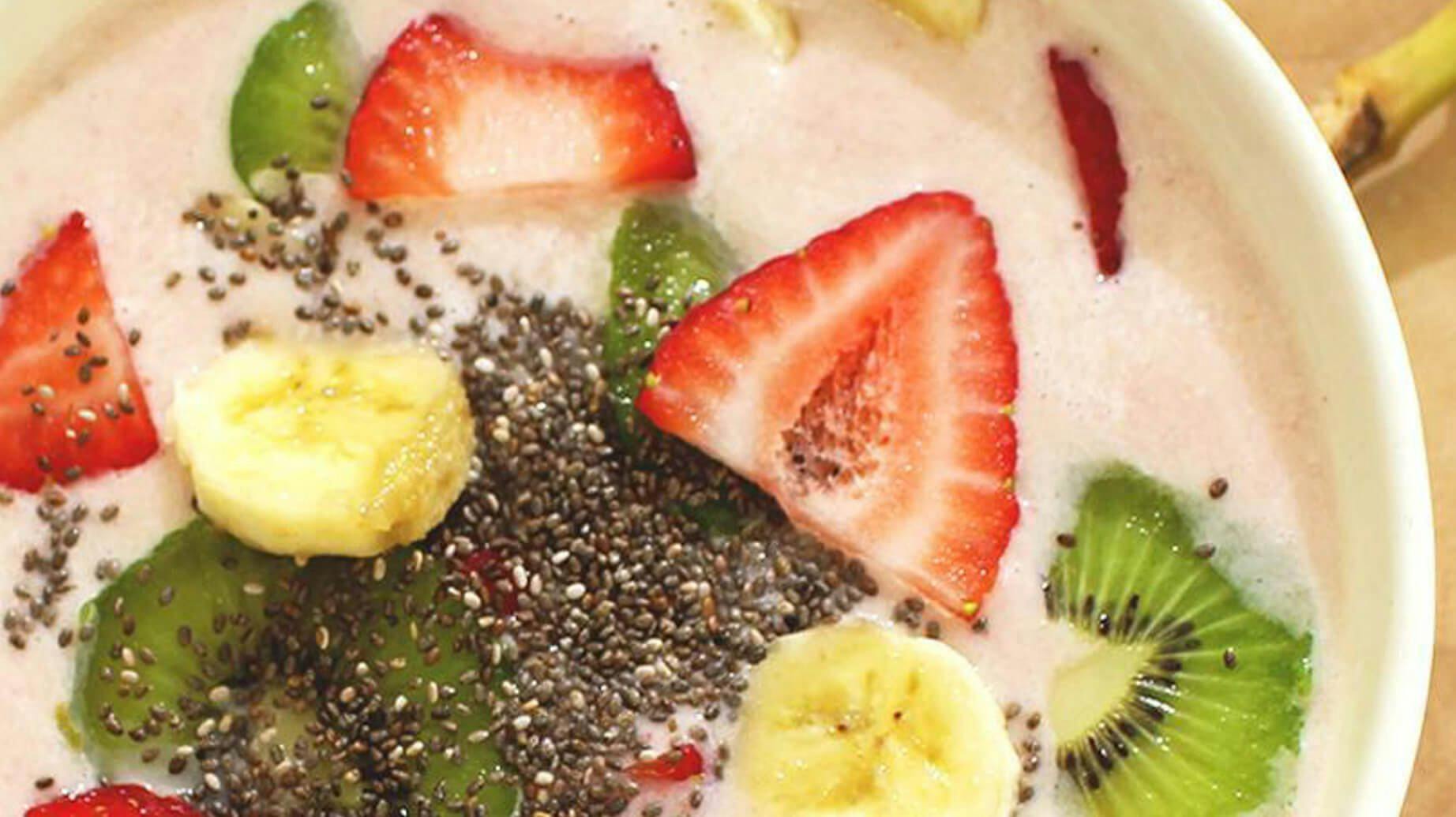 Recipe image for Strawberry Banana Smoothie Bowl.