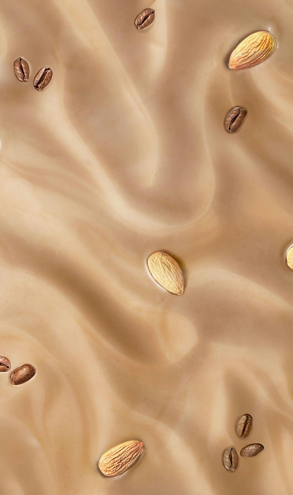 Creamy coffee-flavored swirls topped with almonds and coffee beans.