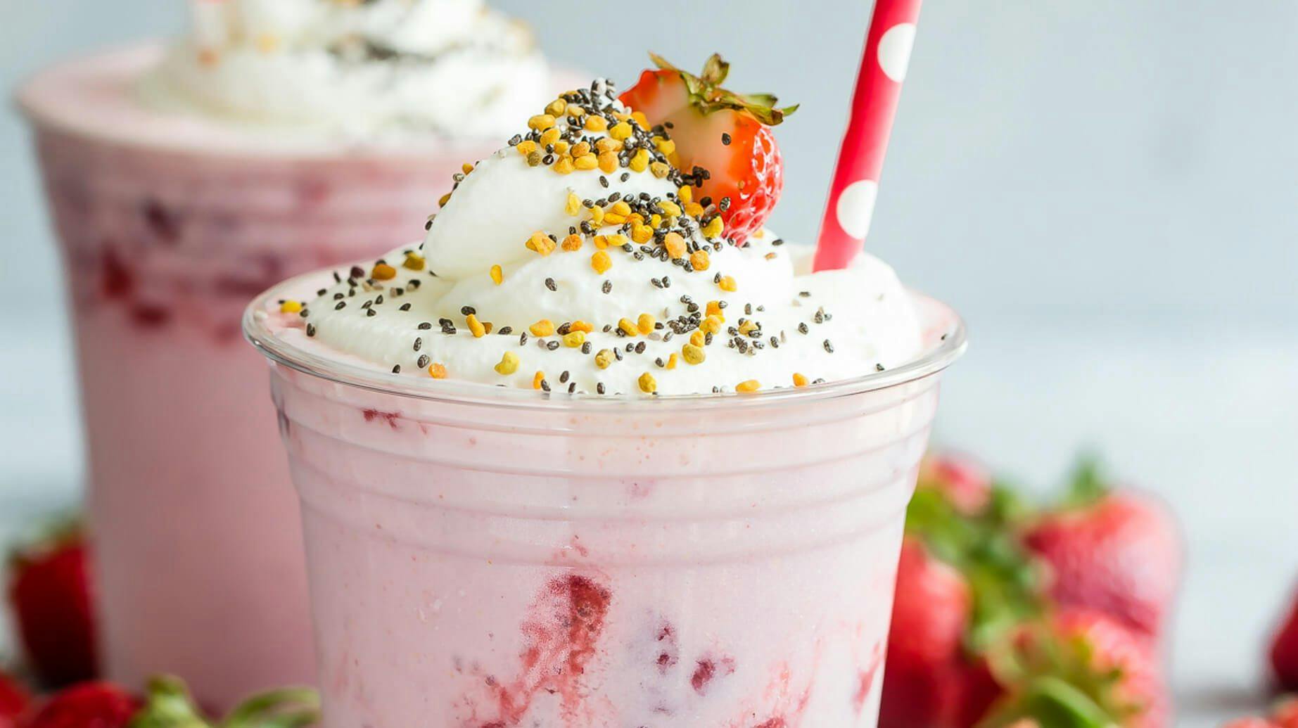 Recipe image for Strawberry Protein Shake With Vanilla Whipped Cream.