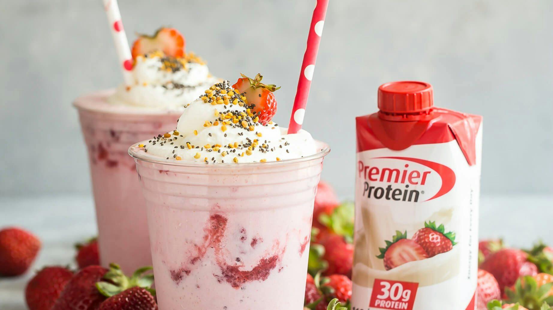Recipe image for Strawberry Protein Shake With Vanilla Whipped Cream.