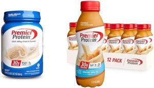Premier Protein Powder & Premier Liquid Protein Shake. Caramel. 30g Protein. 1g Sugar. 24 Vitamins & Minerals. Nutrients to Support Immune Health 11.5 fl oz Bottle (12 Pack)