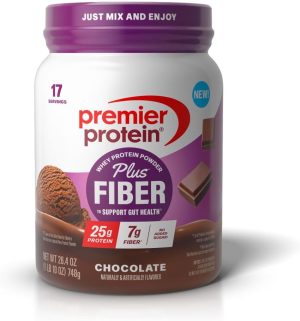 Premier Protein Powder Plus Fiber. Chocolate. 25g Protein. 7g Fiber to Support Gut Health. No Added Sugar (17 Servings)