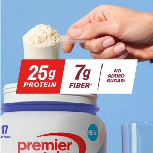 Premier Protein Powder Plus Fiber. Vanilla. 25g Protein. 7g Fiber to Support Gut Health. No Added Sugar (17 Servings)