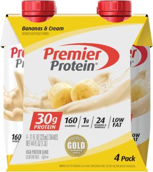 Premier Protein. 30g Shakes Bananas and Cream. 44 Fl Oz. Pack of 4