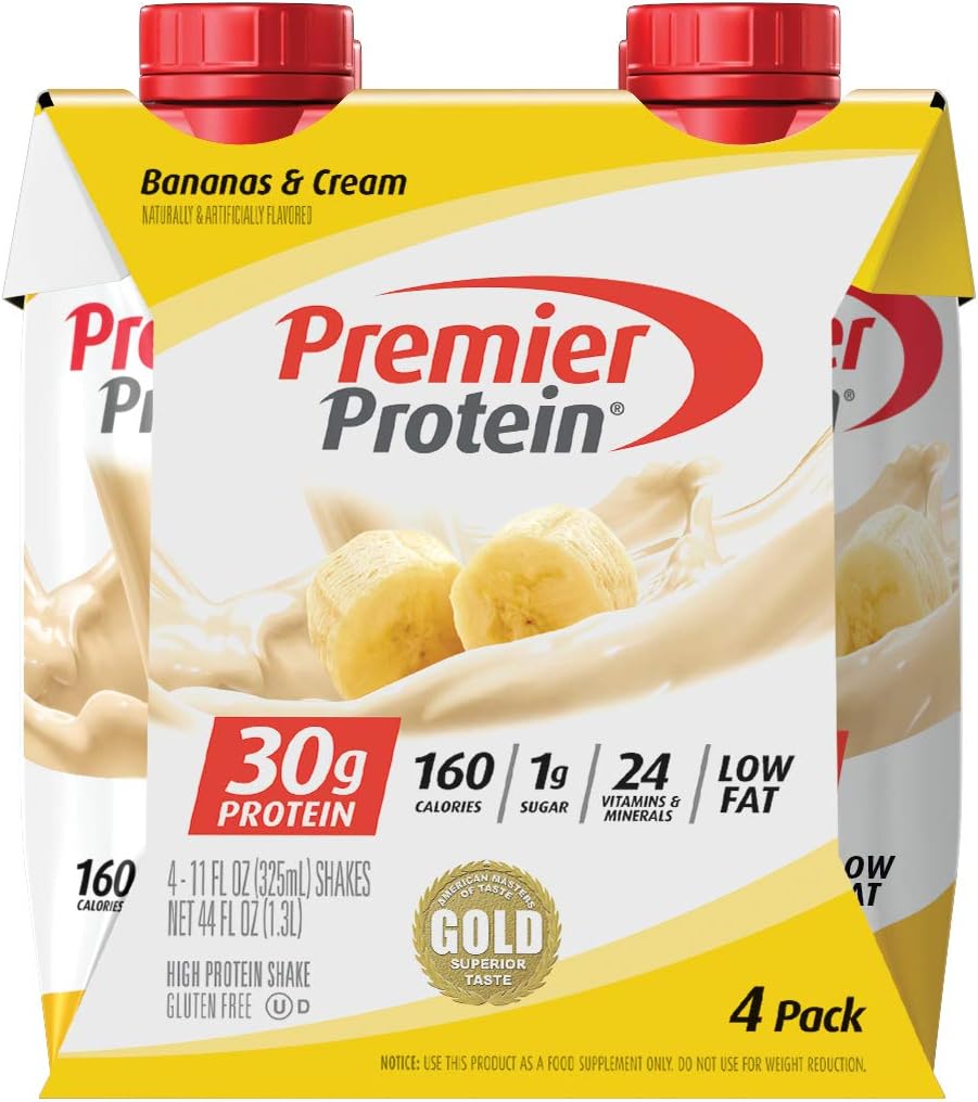 Premier Protein. 30g Shakes Bananas and Cream. 44 Fl Oz. Pack of 4