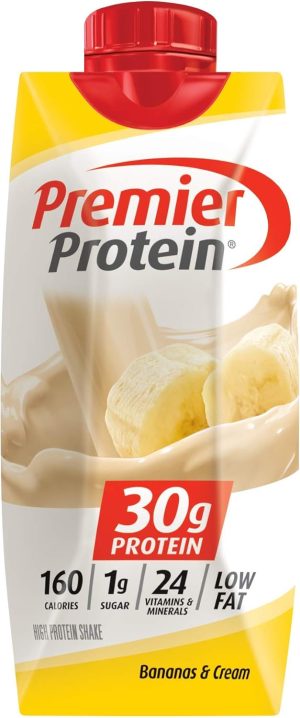 Premier Protein. 30g Shakes Bananas and Cream. 44 Fl Oz. Pack of 4