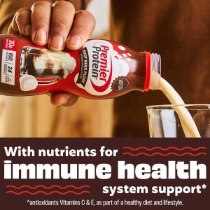 Premier Protein Shake. Limited Edition. Root Beer Float. 30g Protein. 1g Sugar. 24 Vitamins & Minerals. Nutrients to Support Immune Health. 11.5 fl oz. 12 Pack