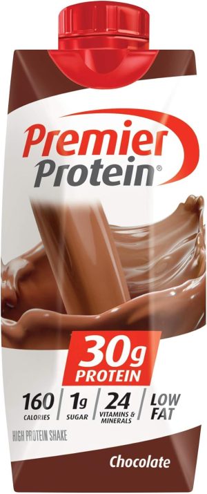 Premier Protein Shake. Chocolate. 30g Protein. 1g Sugar. 24 Vitamins & Minerals. Nutrients to Support Immune Health. 4 Count. 44 Fl Oz