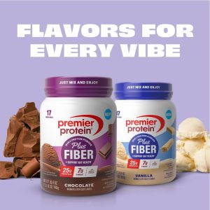 Premier Protein Powder Plus Fiber. Chocolate. 25g Protein. 7g Fiber to Support Gut Health. No Added Sugar (17 Servings)