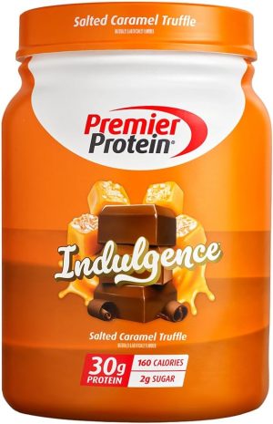Premier Protein Indulgence Protein Powder. Salted Caramel Truffle. 30g Protein. 3g Sugar. Gluten Free (17 Servings)