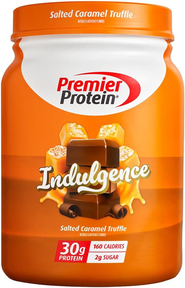 Premier Protein Indulgence Protein Powder. Salted Caramel Truffle. 30g Protein. 3g Sugar. Gluten Free (17 Servings)