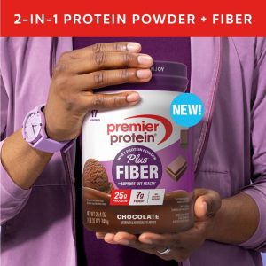 Premier Protein Powder Plus Fiber. Chocolate. 25g Protein. 7g Fiber to Support Gut Health. No Added Sugar (17 Servings)
