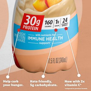 Premier Protein Shake 30g 1g Sugar 24 Vitamins Minerals Nutrients to Support Immune Health. Peaches & Cream. 11.5 Fl Oz (Pack of 12). Total 138 Fl Oz