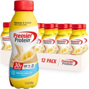 Premier Protein Shake Bananas & Cream and Peaches & Cream 30g Protein 1g Sugar 24 Vitamins Minerals Nutrients Immune Health Support 138 Fl Oz 24 Pack