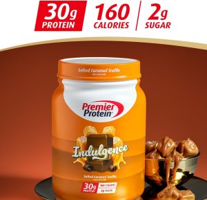 Premier Protein Indulgence Protein Powder. Salted Caramel Truffle. 30g Protein. 3g Sugar. Gluten Free (17 Servings)