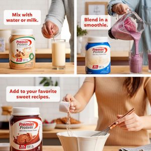 Premier Protein Powder. Café Latte. 30g Protein. 1g Sugar. 100% Whey Protein. Keto Friendly. Gluten Free. No Soy. 95mg Caffeine for Energy. 23.9 oz (17 Servings)