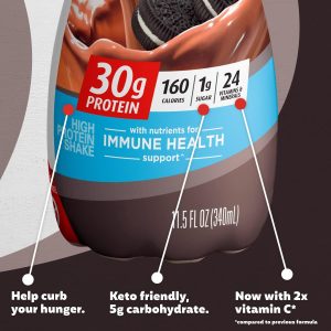 Premier Protein Shake. Cookies & Cream. 30g Protein. 1g Sugar. 24 Vitamins & Minerals. Nutrients to Support Immune Health 11.5 fl oz (12 Pack)