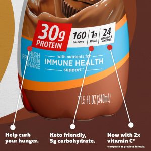 Premier Protein Shake. Chocolate Peanut Butter. 30g Protein. 1g Sugar. 24 Vitamins & Minerals. Nutrients to Support Immune Health. 11.5 Fl Oz. 12 Count