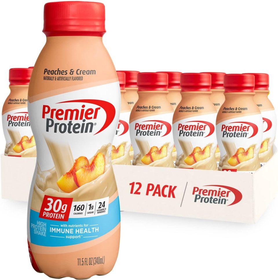 Premier Protein Shake 30g 1g Sugar 24 Vitamins Minerals Nutrients to Support Immune Health. Peaches & Cream. 11.5 Fl Oz (Pack of 12). Total 138 Fl Oz