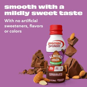 Premier Protein Almondmilk Plant Based Protein Shake. 20g Protein. 5g Sugar. 11.5 Fl oz. Chocolate. 12 Count