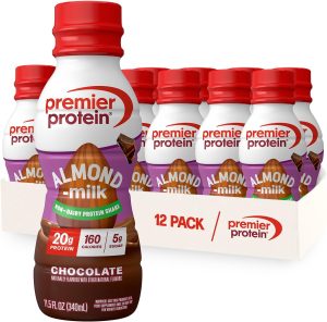 Premier Protein Almondmilk Plant Based Protein Shake. 20g Protein. 5g Sugar. 11.5 Fl oz. Chocolate. 12 Count