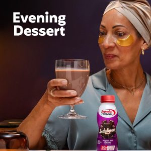 Premier Protein Indulgence Protein Shake. 30g Protein. 3g Sugar. Decadent Dark Chocolate. 11.5 fl oz. Pack of 12