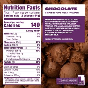 Premier Protein Powder Plus Fiber. Chocolate. 25g Protein. 7g Fiber to Support Gut Health. No Added Sugar (17 Servings)