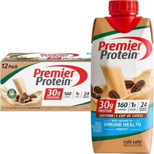 Premier Protein Protein Shake. Cafe Latte. 30g Protein. 1g Sugar. 11 fl oz Pack of 12