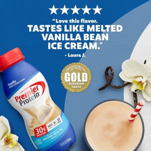 Premier Protein Shake. Vanilla. 30g Protein. 1g Sugar. 24 Vitamins & Minerals. Nutrients to Support Immune Health 11.5 fl oz. 12 Pack