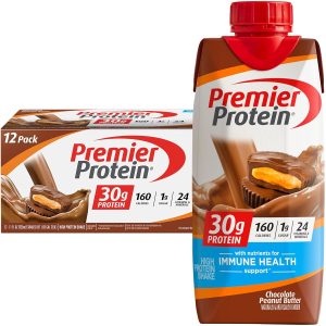 Premier Protein Protein Shake. Chocolate Peanut Butter. 30g Protein. 1g Sugar. 11 fl oz Pack of 12