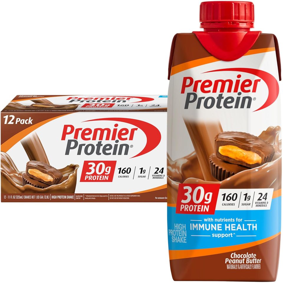Premier Protein Protein Shake. Chocolate Peanut Butter. 30g Protein. 1g Sugar. 11 fl oz Pack of 12