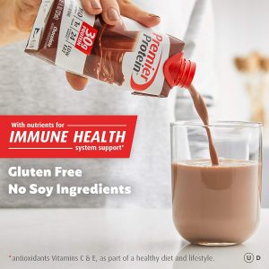 Premier Protein Shake. Chocolate. 30g Protein. 1g Sugar. 24 Vitamins & Minerals. Nutrients to Support Immune Health. 4 Count. 44 Fl Oz