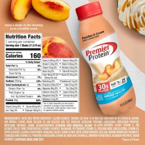 Premier Protein Shake 30g 1g Sugar 24 Vitamins Minerals Nutrients to Support Immune Health. Peaches & Cream. 11.5 Fl Oz (Pack of 12). Total 138 Fl Oz