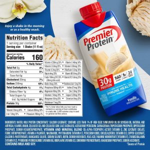 Premier Protein Protein Shake. Vanilla. 30g Protein. No Added Sugar. 11 fl oz Pack of 12 (Packaging May Vary)