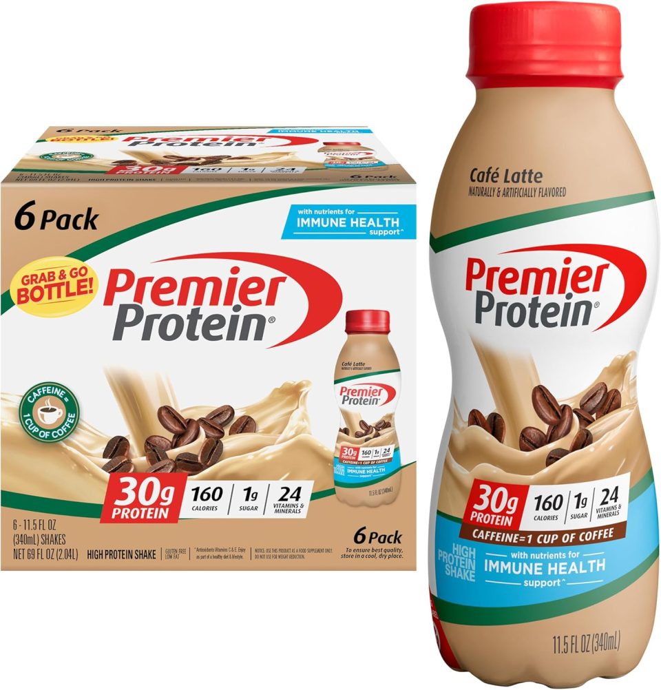 Premier Protein Shake. Café Latte. 30g Protein 1g Sugar 24 Vitamins Minerals Nutrients to Support Immune Health. 11.5 fl oz (Pack of 6)