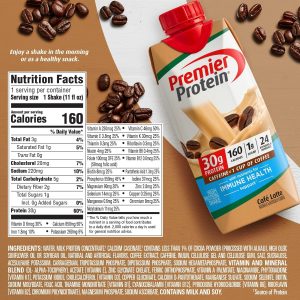 Premier Protein Protein Shake. Cafe Latte. 30g Protein. 1g Sugar. 11 fl oz Pack of 12
