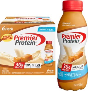 Premier Protein Shake. Caramel. 30g Protein 1g Sugar 24 Vitamins Minerals Nutrients to Support Immune Health. 11.5 fl oz (Pack of 6)