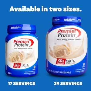Premier Protein Powder. Vanilla Milkshake. 30g Protein. 1g Sugar. Gluten Free. No Soy. 40.2 oz (29 Servings)