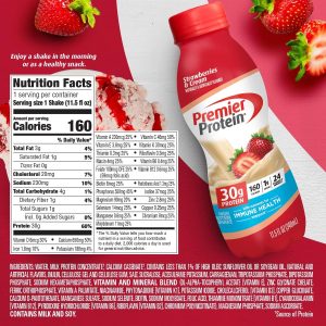 Premier Protein Shake. Strawberries & Cream. 30g Protein 1g Sugar 24 Vitamins Minerals Nutrients to Support Immune Health. 11.5 fl oz (Pack of 12)