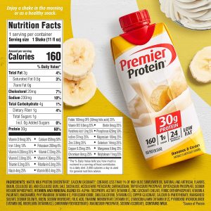 Premier Protein. 30g Shakes Bananas and Cream. 44 Fl Oz. Pack of 4