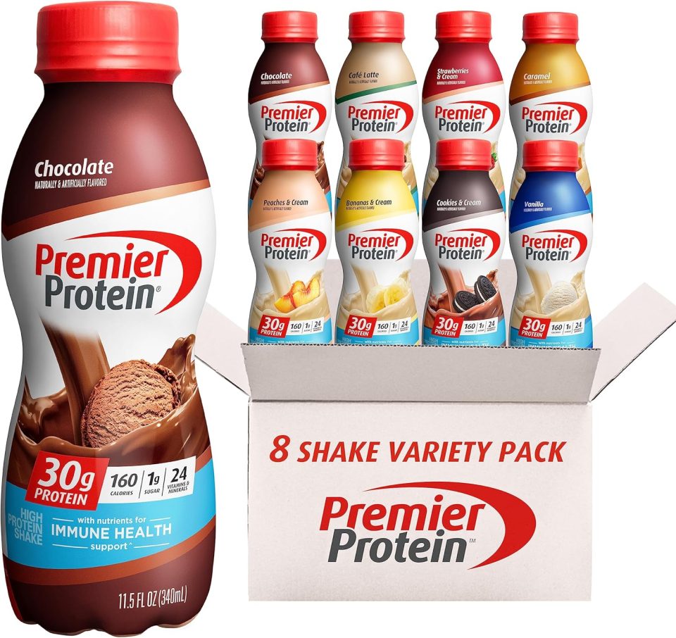Premier Protein Shakes. 8 Flavor Variety Pack. 30g Protein. 1g Sugar. 24 Vitamins & Minerals. Nutrients to Support Immune Health 11.5 Fl Oz (8 Pack)