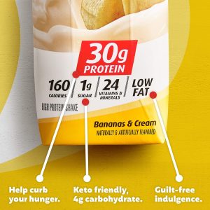 Premier Protein. 30g Shakes Bananas and Cream. 44 Fl Oz. Pack of 4